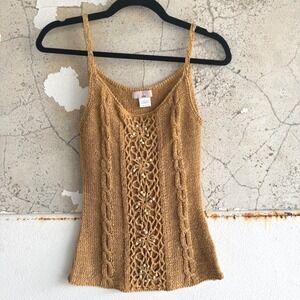 Y2K Boho Tank‎ Top Crochet Beaded Knit Cami Festival Resort Coastal Summer L